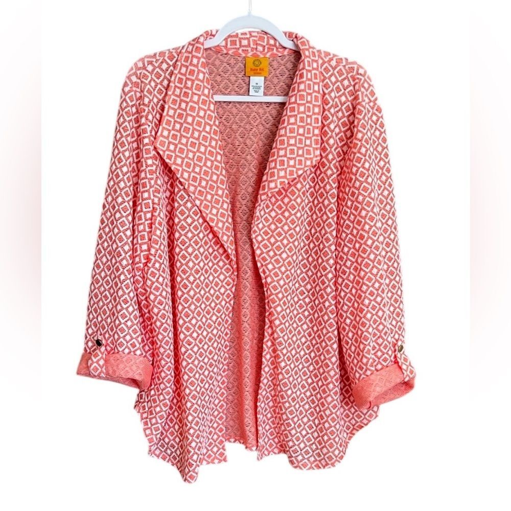 New Ruby Rd Coral Crush It Cardigan Jacket Geometric Print Size 1X